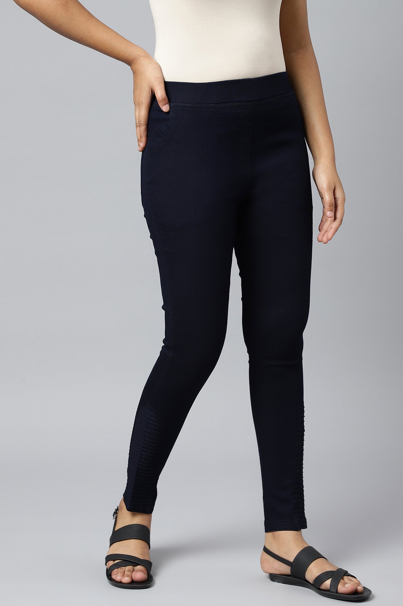 Blue Pintucks Denim Jeggings