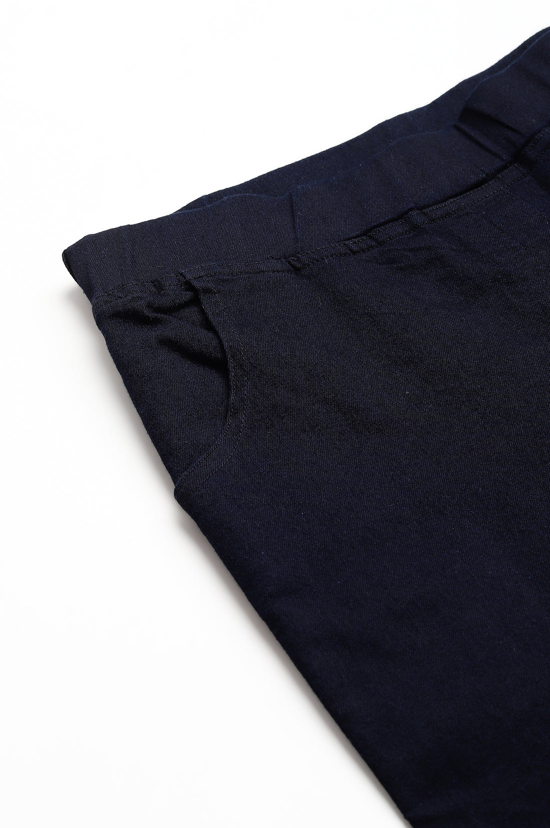 Navy Blue Solid Skinny Fit Denim Jeggings With Pintucks