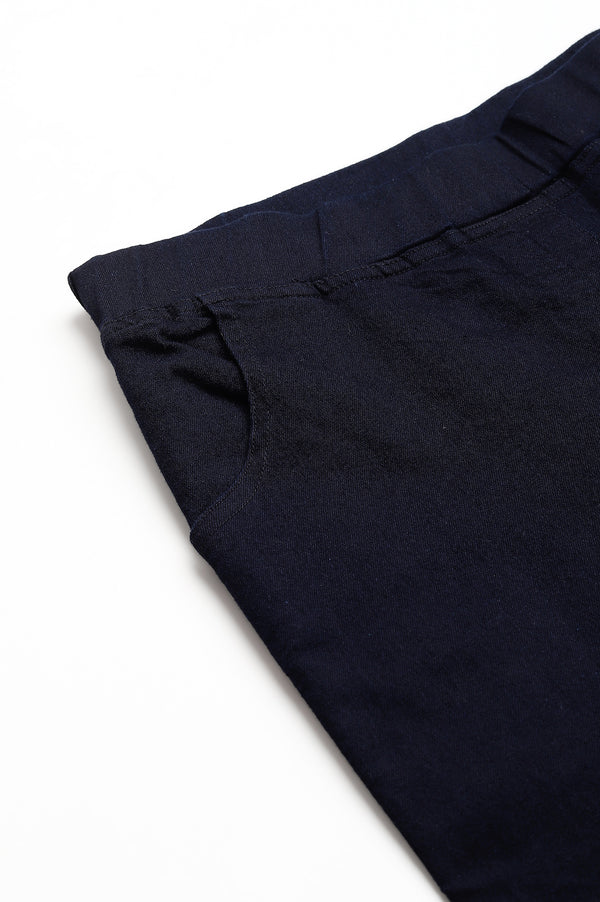 Navy Blue Solid Skinny Fit Denim Jeggings With Pintucks