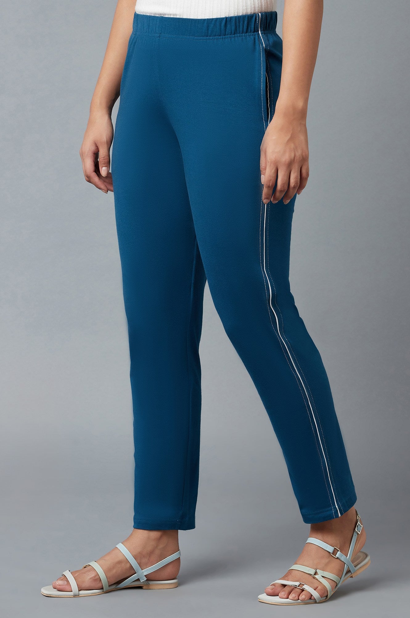 Blue Ankle Length Jersy Pants