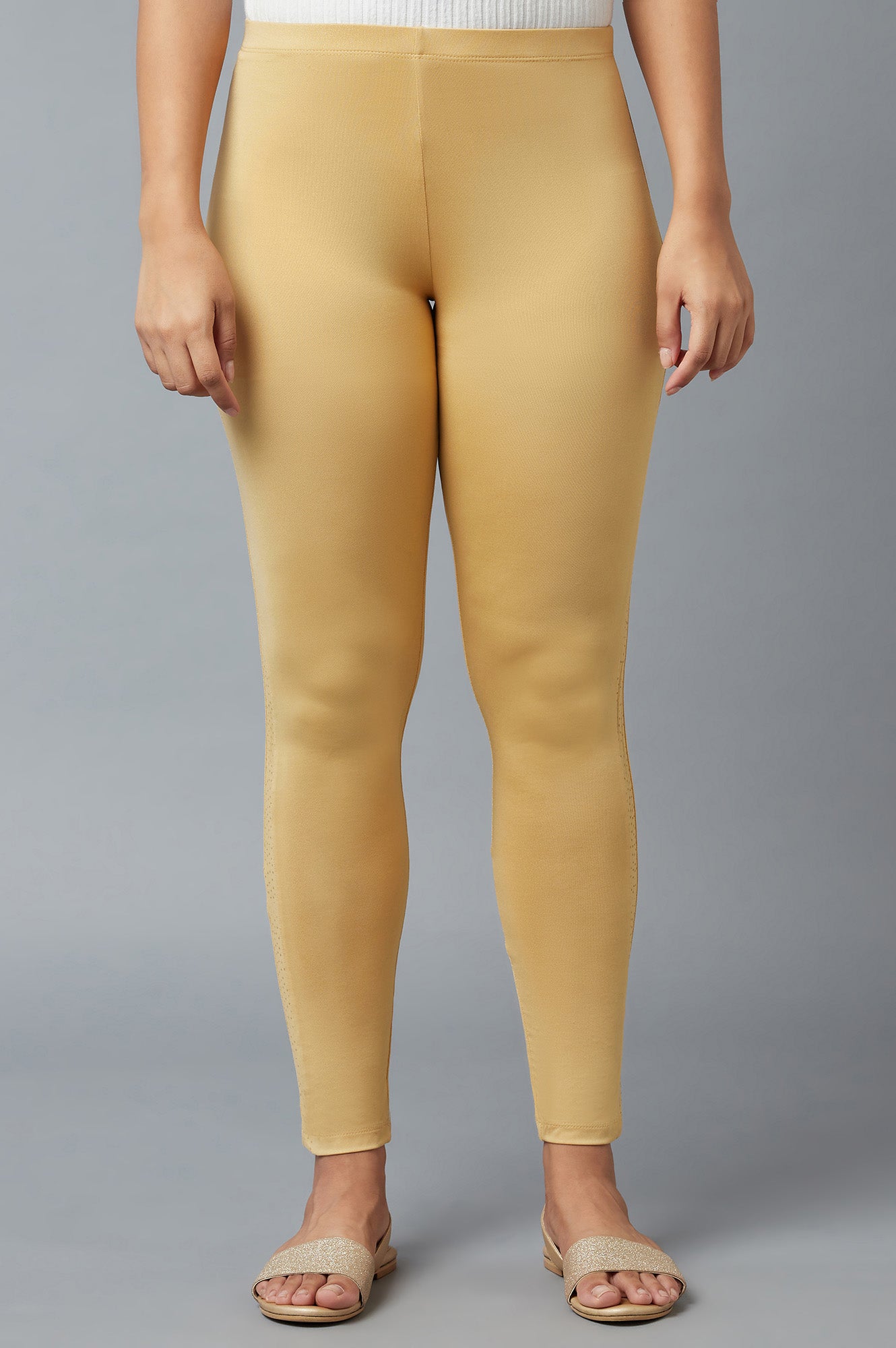 Gold Printed Poly Lycra Tights For Women