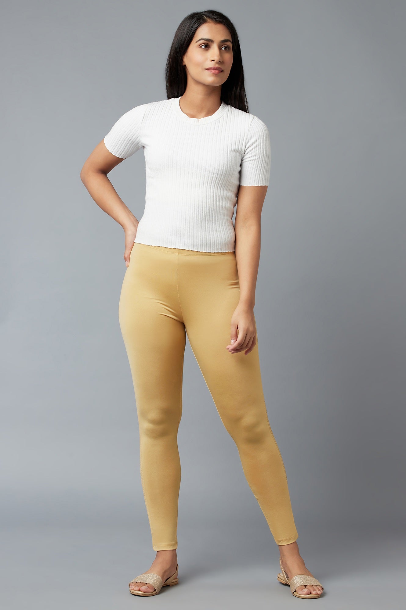 Gold Printed Poly Lycra Tights For Women