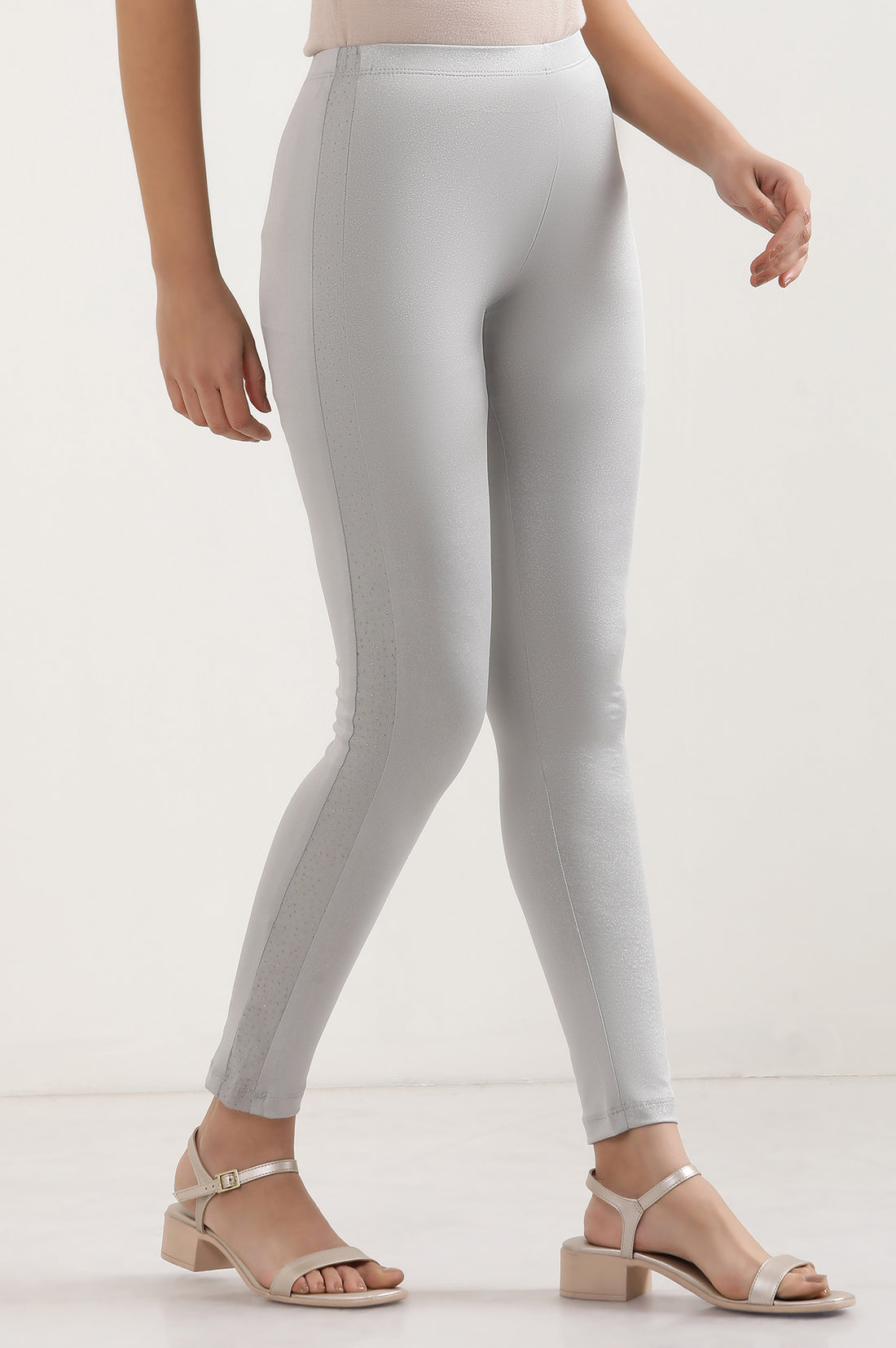 Silver Solid Skinny Fit Tights With Elasticated Waist