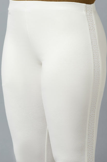 White Cotton Lycra Tights For Women