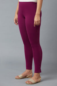 Purple Cotton Lycra Tights For Women
