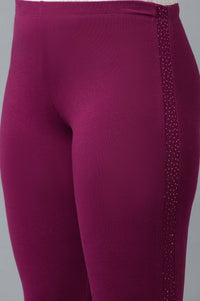 Purple Cotton Lycra Tights For Women
