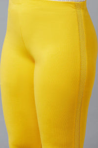 Yellow Cotton Lycra Tights For Women