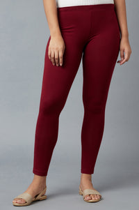 Maroon Cotton Lycra Tights For Women