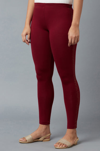 Red Cotton Lycra Tights For Women