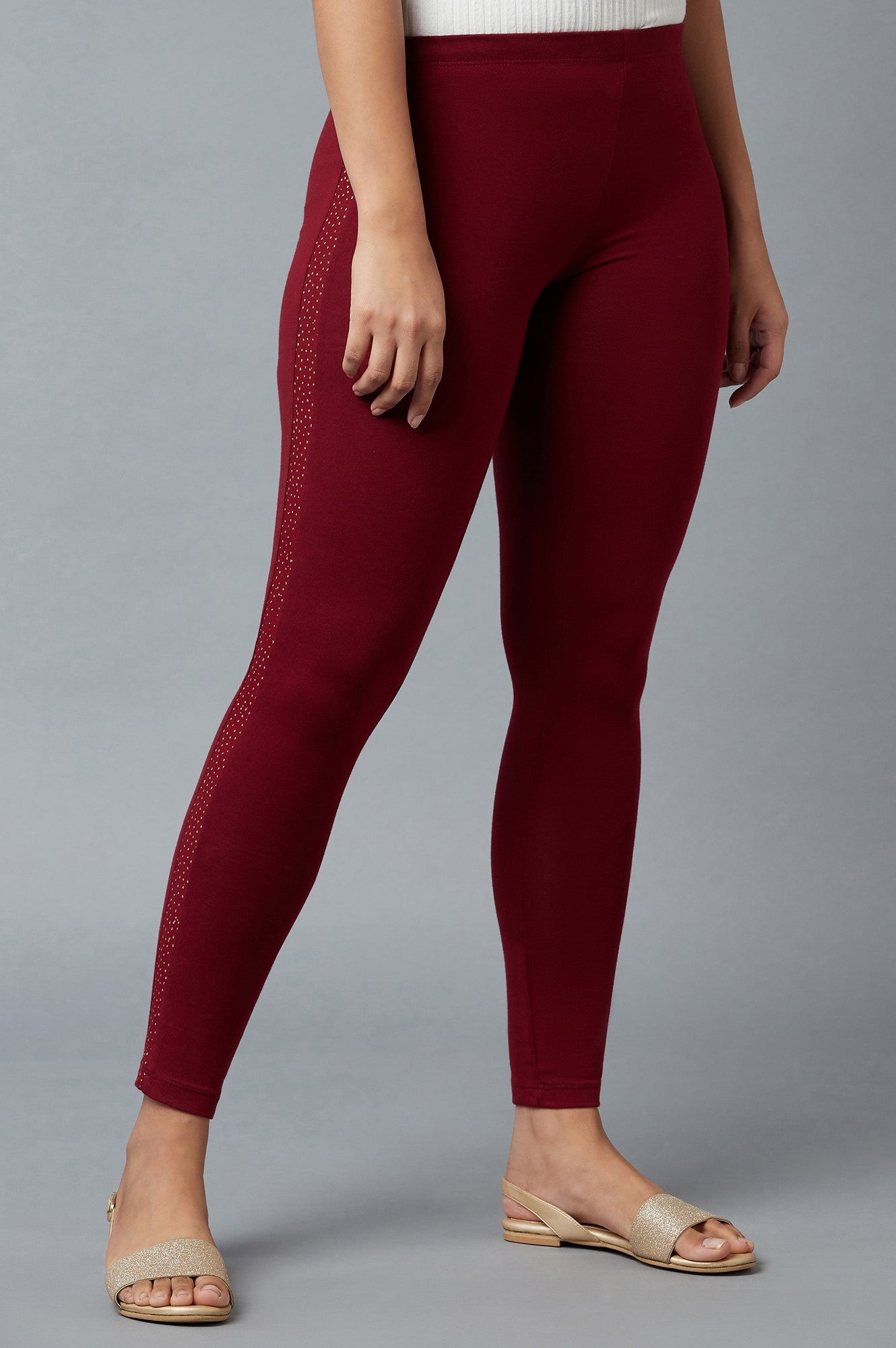 Red Cotton Lycra Tights For Women