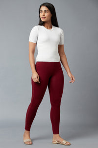 Maroon Cotton Lycra Tights For Women