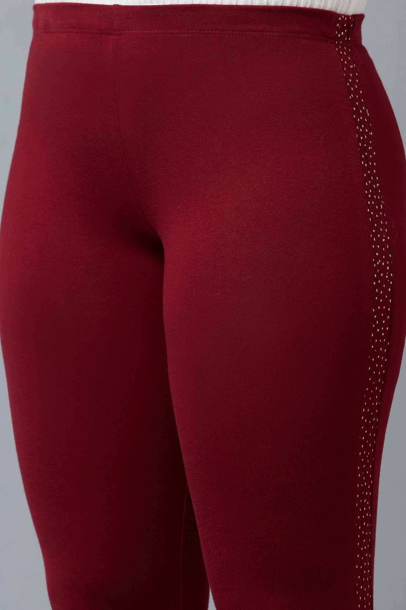 Red Cotton Lycra Tights For Women