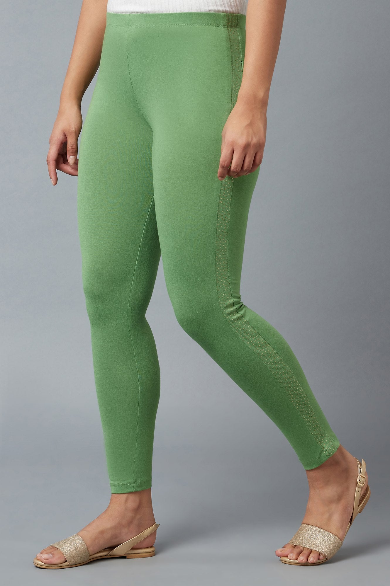 Green Cotton Lycra Tights For Women