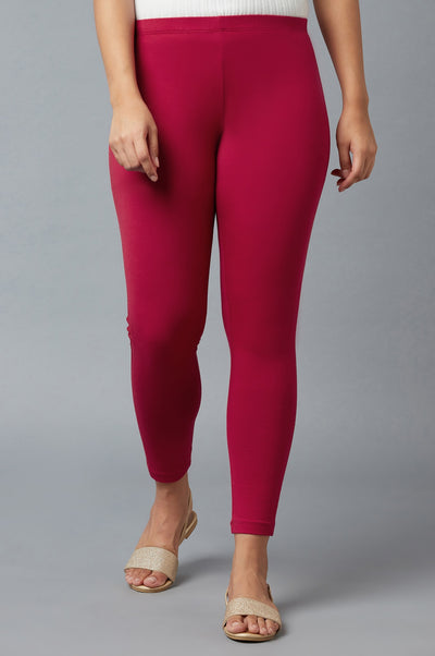 Red Cotton Lycra Tights For Women