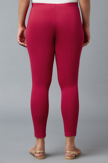 Red Cotton Lycra Tights For Women