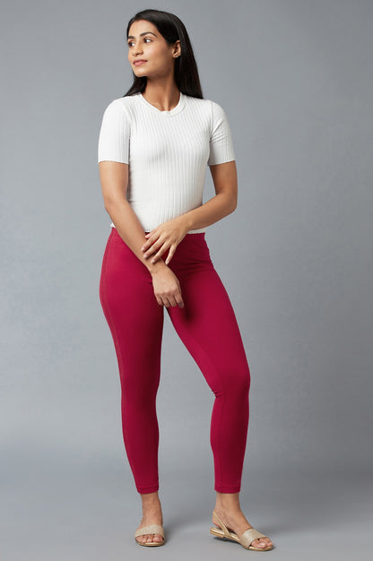 Red Cotton Lycra Tights For Women