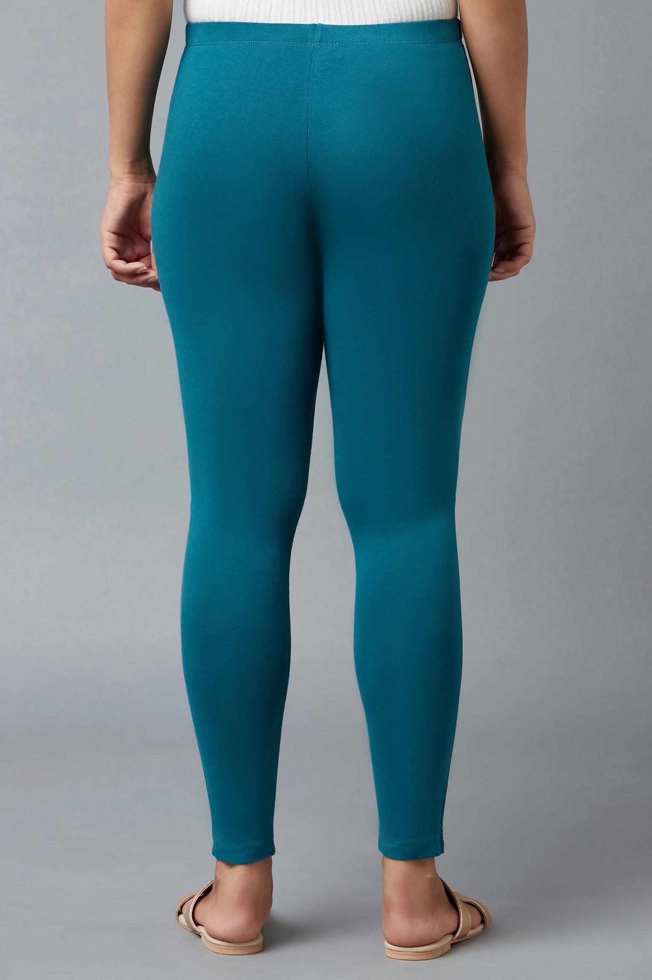 Blue Cotton Lycra Tights For Women