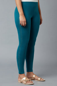 Blue Cotton Lycra Tights For Women