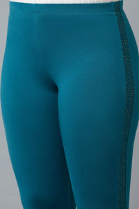 Blue Cotton Lycra Tights For Women