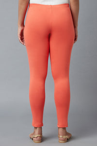 Peach Cotton Lycra Tights For Women