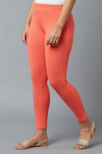 Peach Cotton Lycra Tights For Women