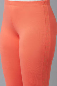 Peach Cotton Lycra Tights For Women