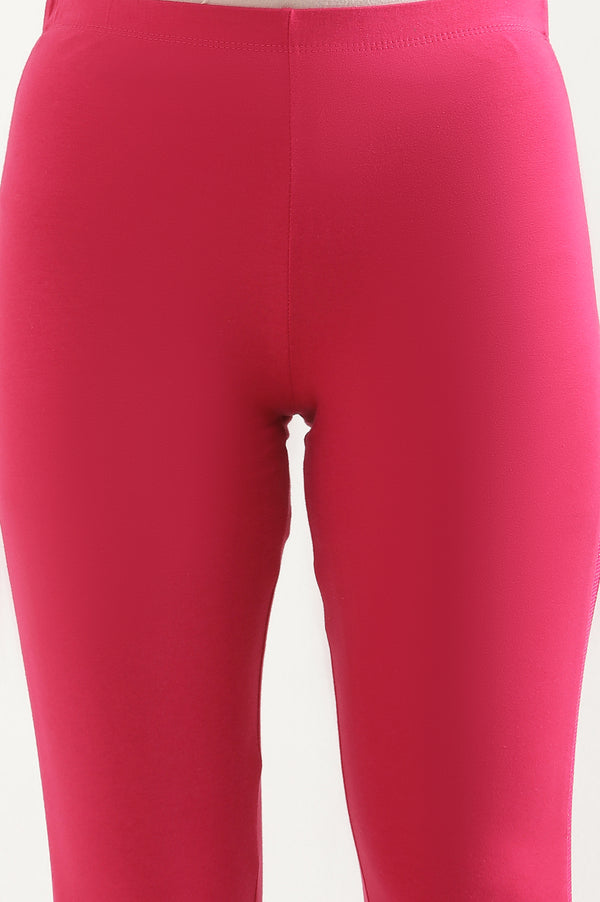 Pink Solid Skinny Cotton Tights With Elasticated Waistband