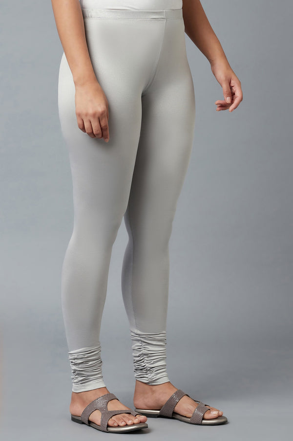 Women Silver Ankle Length Poly Lycra Churidar