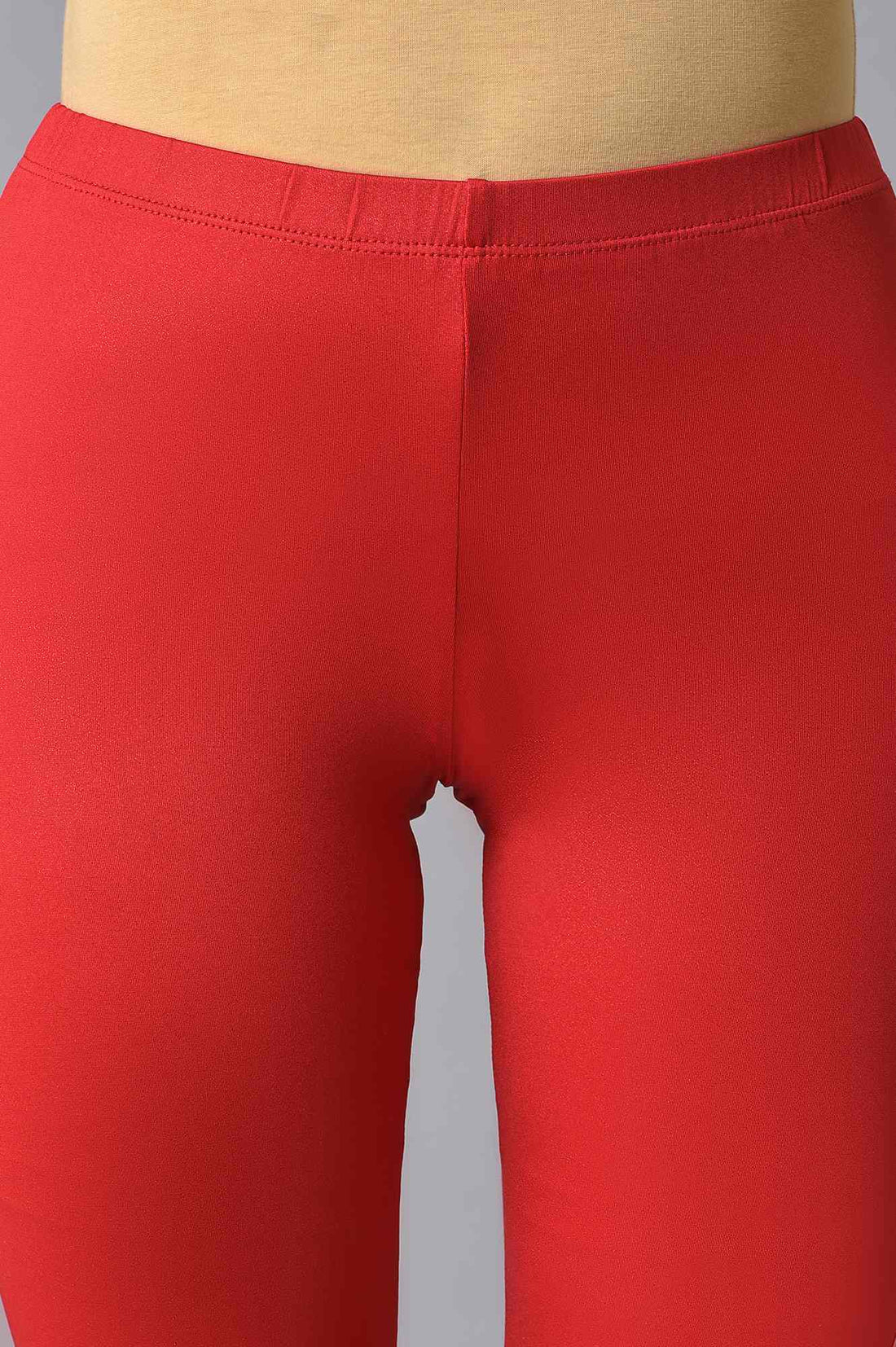 Red Solid Skinny Fit Cotton Churidar With Elasticated Waistband