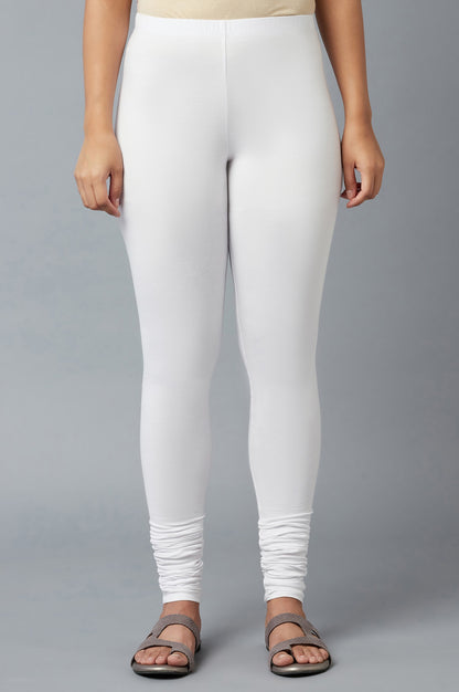 Women White Ankle Length Cotton Lycra Churidar