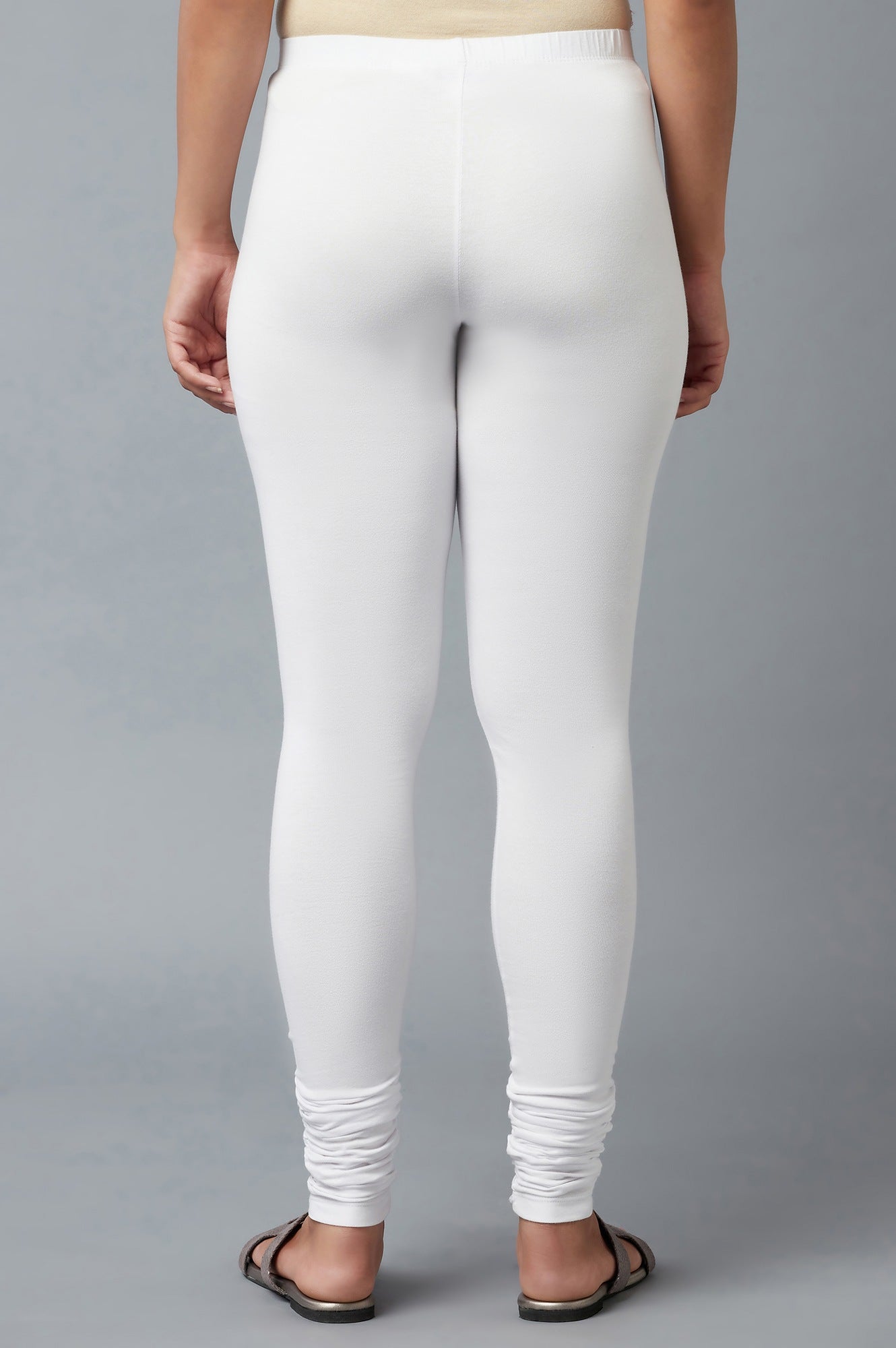 Women White Ankle Length Cotton Lycra Churidar