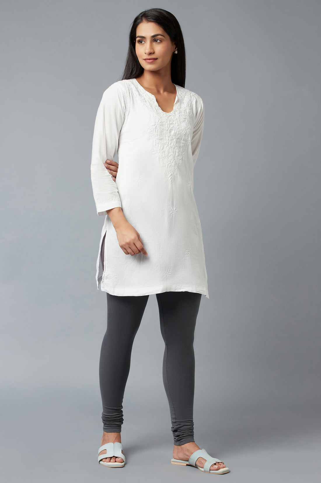 Grey Ankle Length Cotton Lycra Churidar