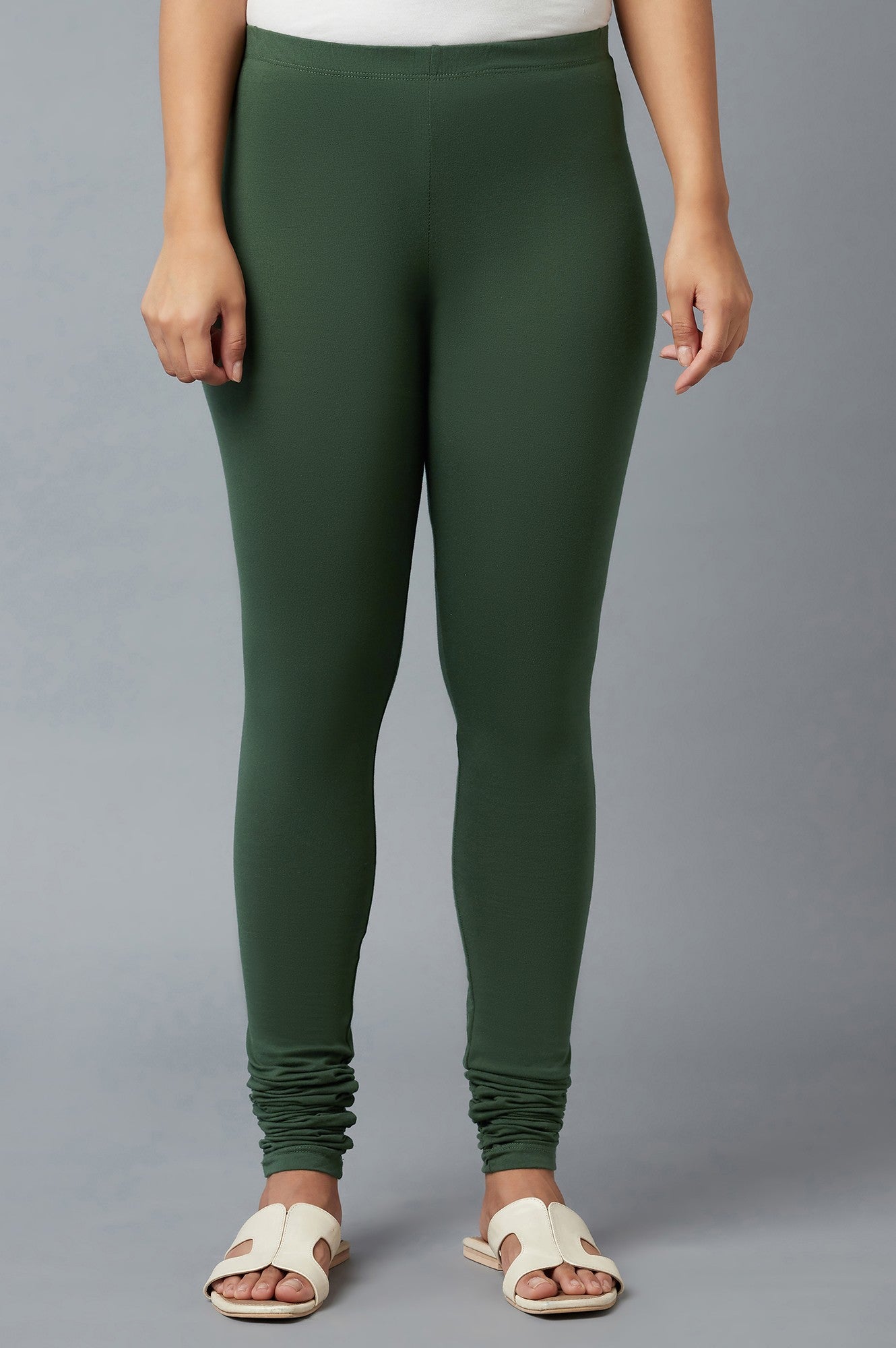 Women Green Ankle Length Cotton Lycra Churidar