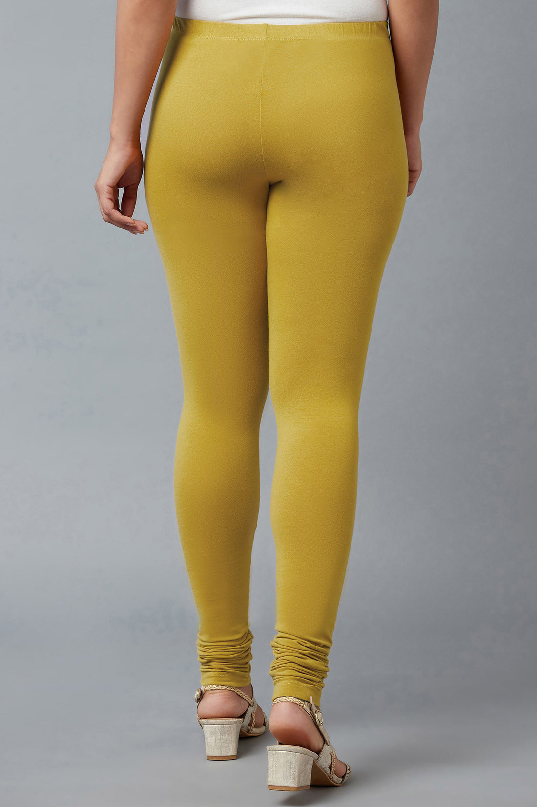 Women Yellow Ankle Length Cotton Lycra Churidar
