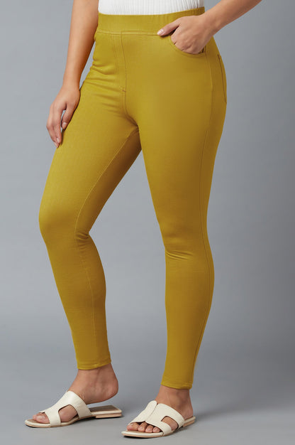 Yellow Yarn-Dyed Knitted Jeggings