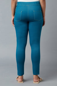 Blue Yarn-Dyed Knitted Jeggings