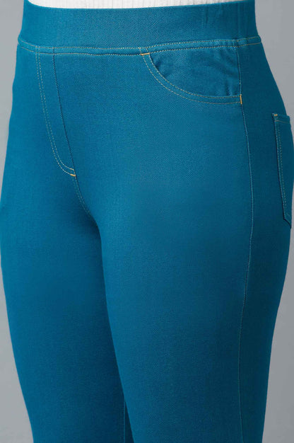 Blue Yarn-Dyed Knitted Jeggings