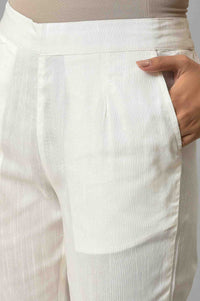 White Yarn-Dyed Gathered Trouser Pants