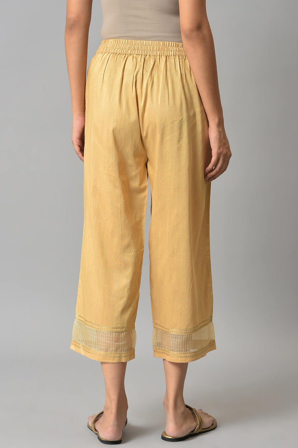 Gold Solid Straight Fit Culottes With Elasticated Waistband