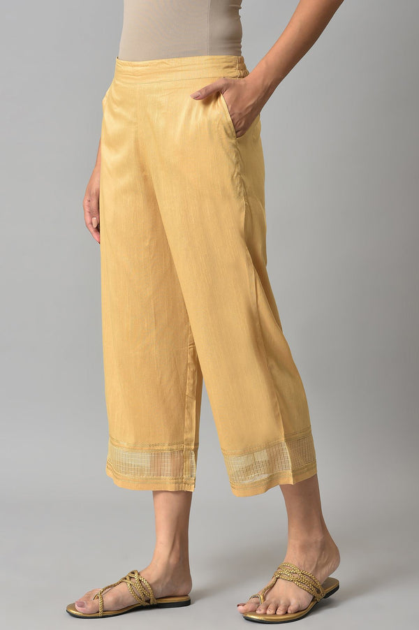 Gold Solid Straight Fit Culottes With Elasticated Waistband