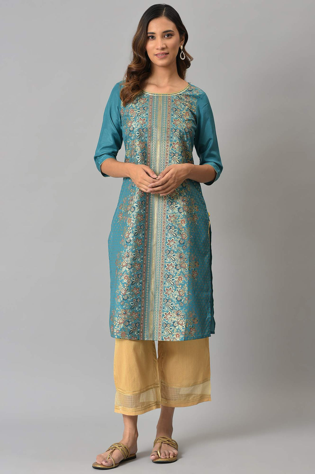 Gold Solid Straight Fit Culottes With Elasticated Waistband