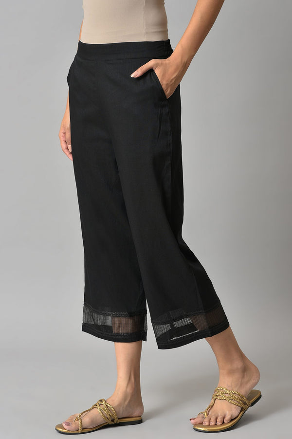 Black Solid Straight Fit Culottes With Sheer Hem Detail