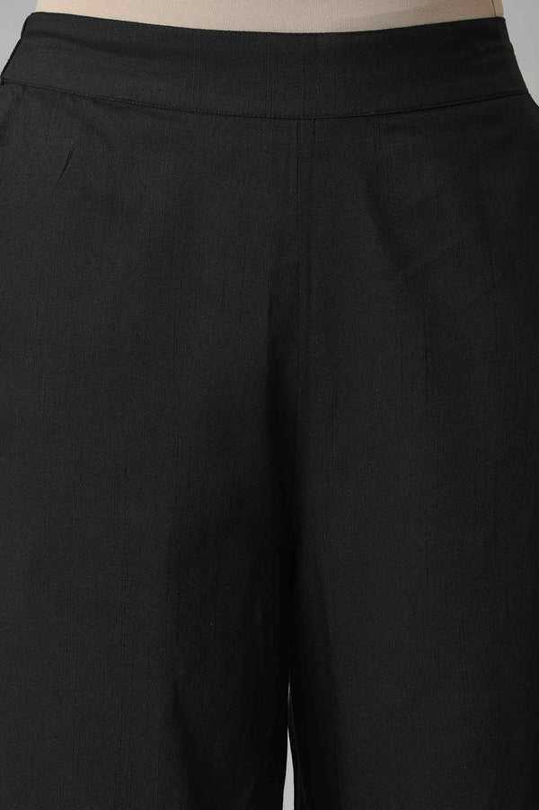 Black Solid Straight Fit Culottes With Sheer Hem Detail