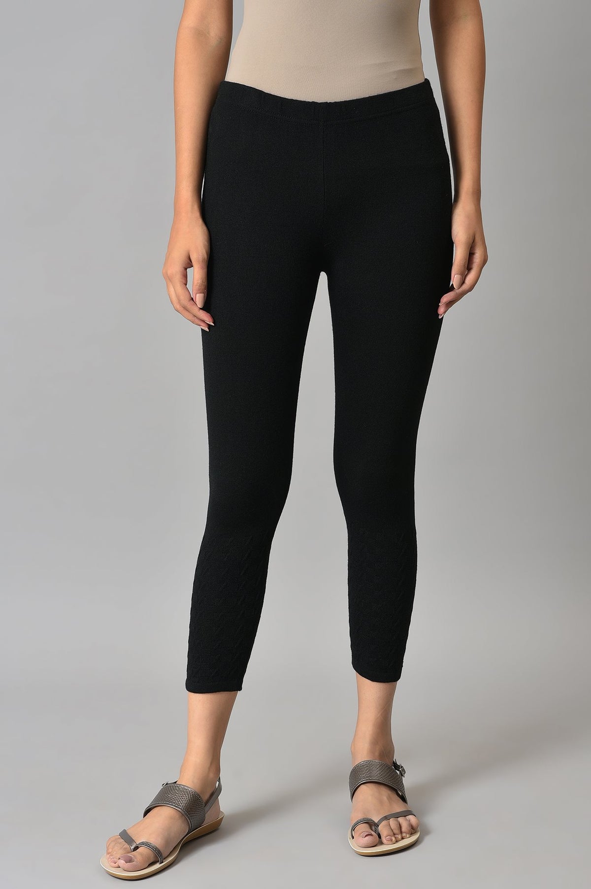 Elleven Women's Black Solid Skinny Tights With Elasticated Waistband - XS