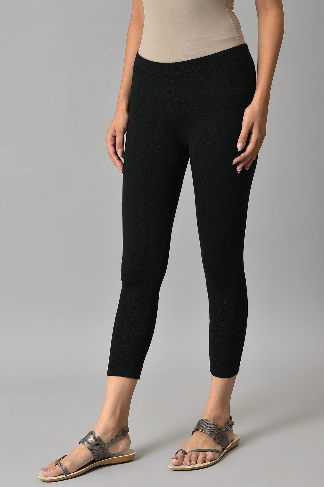 Black Solid Skinny Tights With Elasticated Waistband