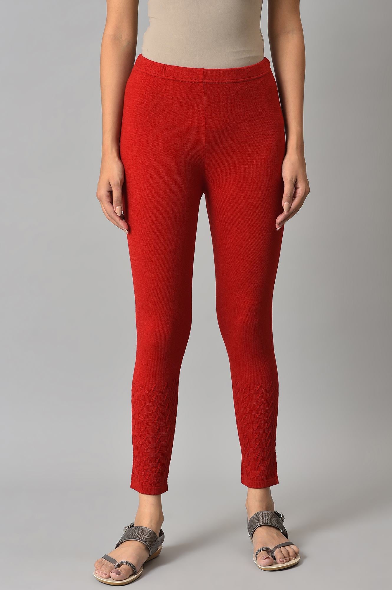 Red Knitted Solid Winter Tights