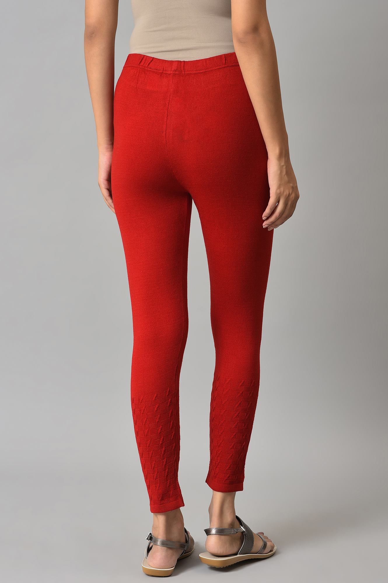 Red Knitted Solid Winter Tights