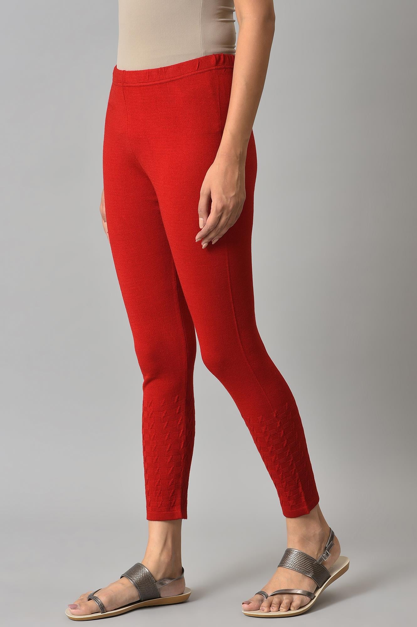 Red Knitted Solid Winter Tights