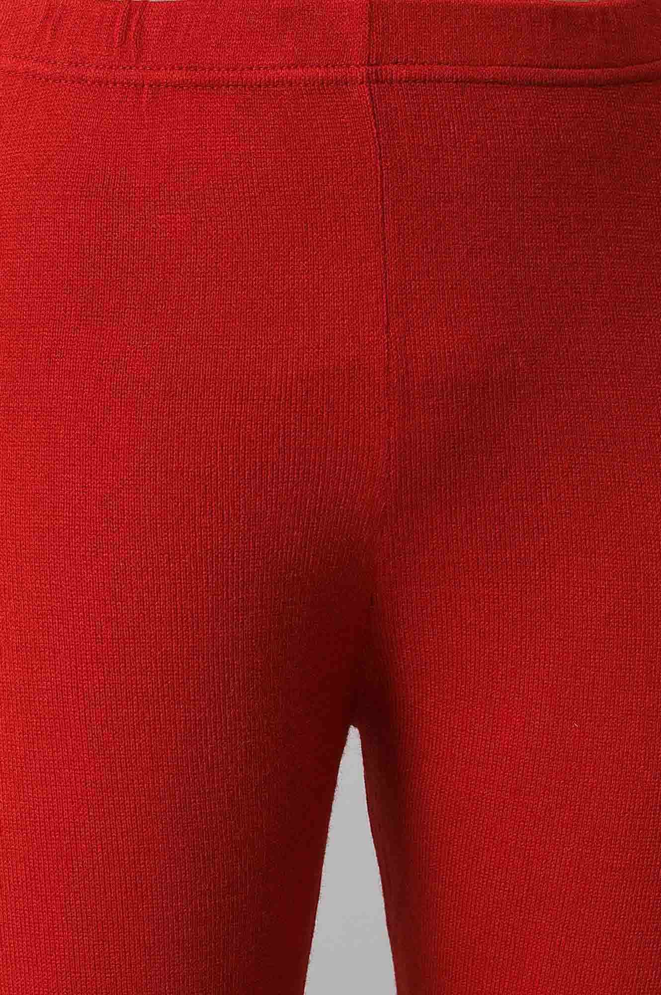 Red Knitted Solid Winter Tights