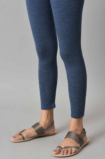 Blue Knitted Solid Winter Tights